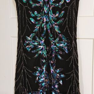 Beautiful Beaded And Sequined Long Gown With Tulle Skirting